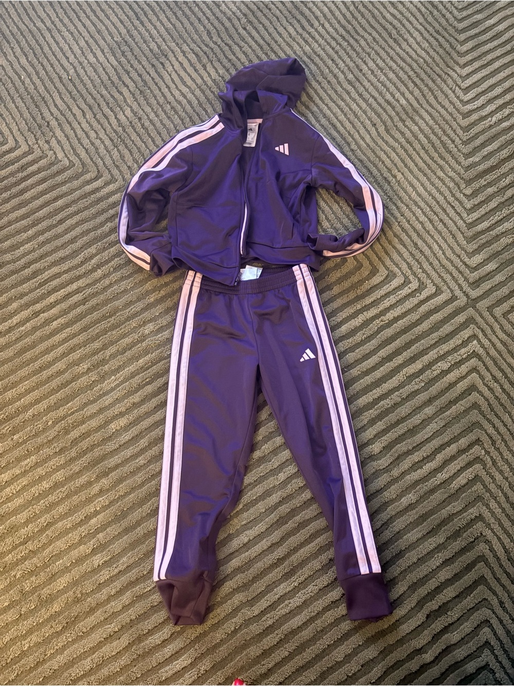 adidas Purple Kids Hooded Track Jacket and Pants with Pink Stripes